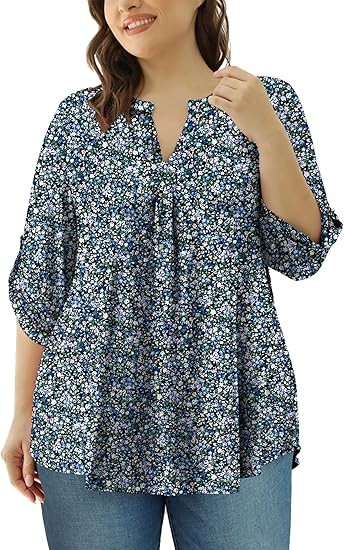 Womens Tops Dressy Casual 3/4 Sleeve Shirts Tunic Blouses Plus Size Tops for Women