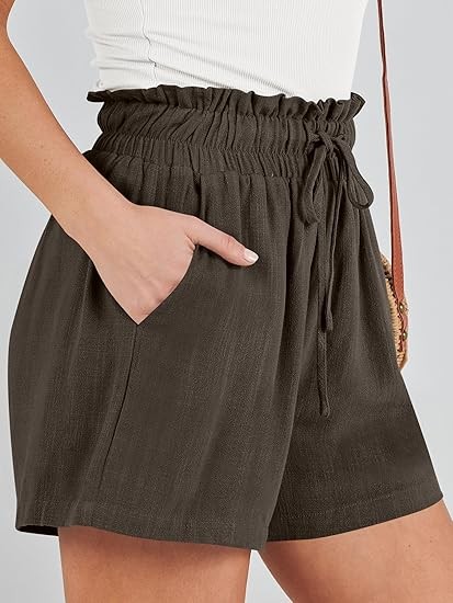 Linen Shorts for Women Casual High Waisted Wide Leg Drawstring Cute Summer Beach Shorts 2024 Fashion Vacation Outfit